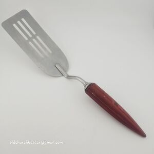Vtg ANDROCK Red Turner Stainless Steel Bakelite Slotted Spatula Made In USA
